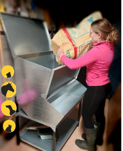 clean tidy feed room with my-fifo feed bins