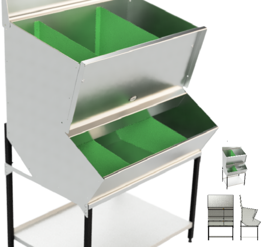 two divider panels in a my-fifo feed bin