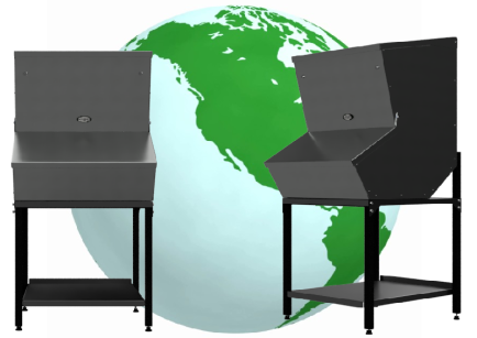 two bins in front of a globe showing world wide distribution